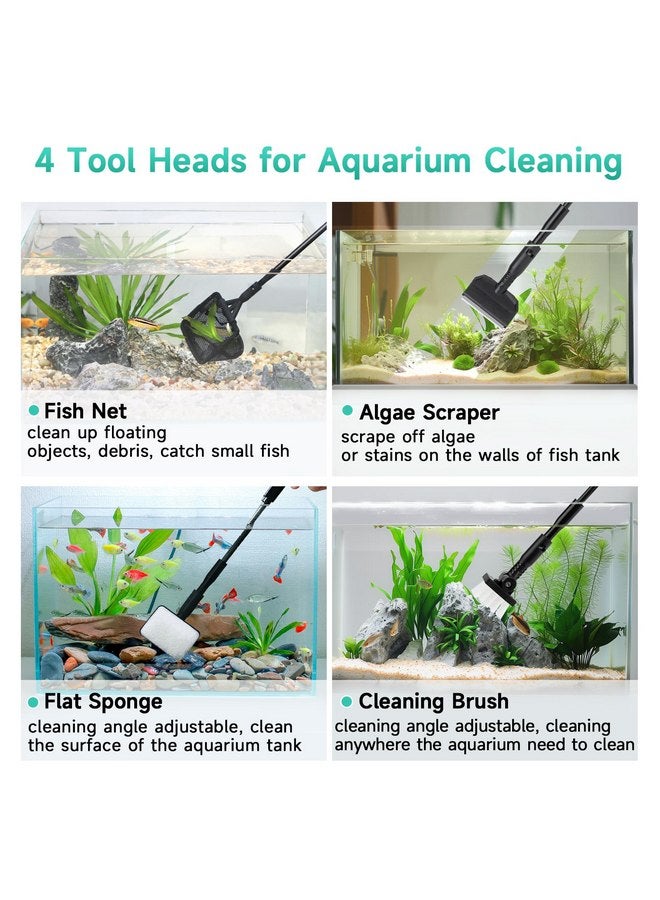 hygger Small Aquarium Cleaning Tools, 4 in 1 Fish Tank Cleaner Kit with Handle,Fish Net,Algae Scraper,Clean Brush,Flat Sponge - Image 2
