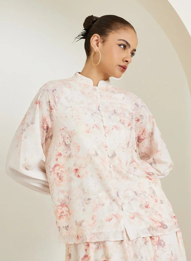 Styli Cream Floral Print Top and Maxi Skirt Set Co-ords