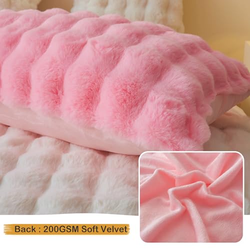 LIFEREVO Fluffy Faux Rabbit Fur Body Pillow Cover, Soft Cute Bubble Waffle Shaggy Plush Bed Body Pillowcase with Zipper Closure, Long 20"x54" Fuzzy Furry Pillow Case for Pregnancy Side Sleeper, Pink - Image 5