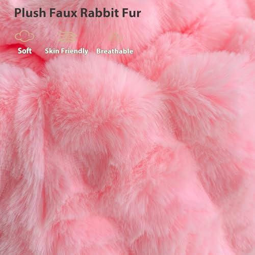 LIFEREVO Fluffy Faux Rabbit Fur Body Pillow Cover, Soft Cute Bubble Waffle Shaggy Plush Bed Body Pillowcase with Zipper Closure, Long 20"x54" Fuzzy Furry Pillow Case for Pregnancy Side Sleeper, Pink - Image 4
