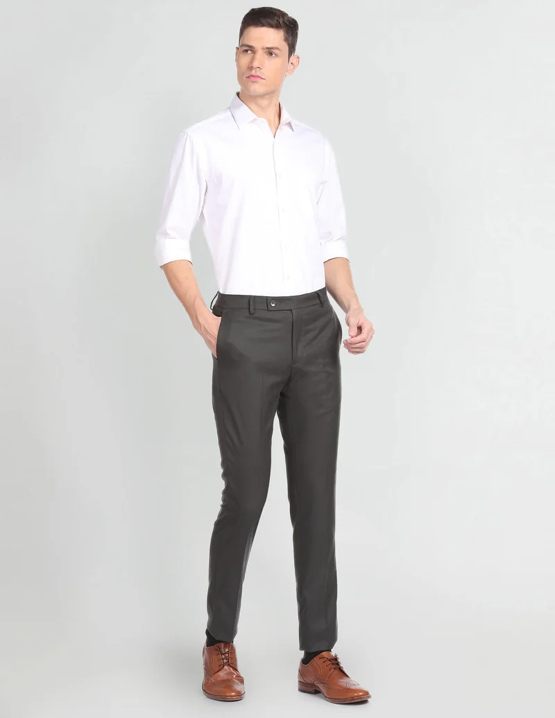Arrow Dark Grey Hudson Tailored Fit Dobby Trousers for Men | Best Price UAE