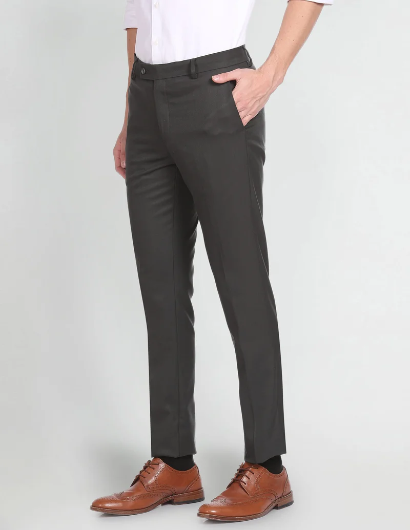 Arrow Dark Grey Hudson Tailored Fit Dobby Trousers for Men | Best Price UAE