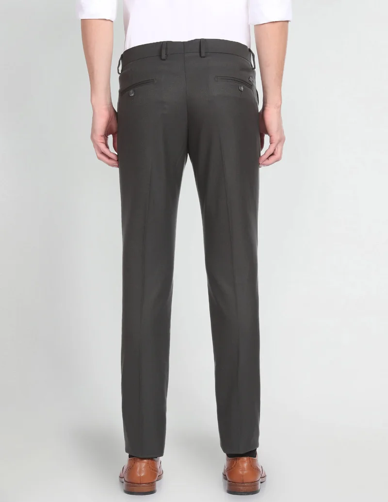 Arrow Dark Grey Hudson Tailored Fit Dobby Trousers for Men | Best Price UAE