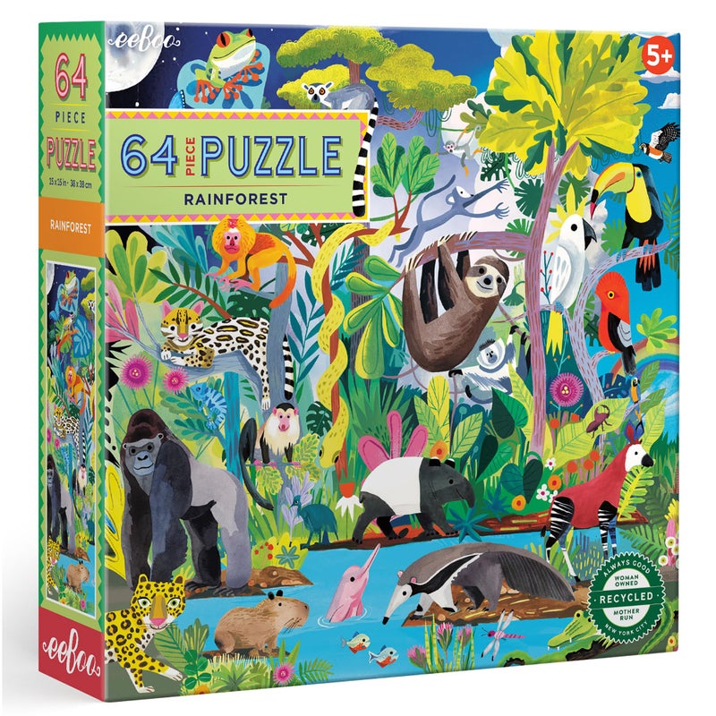 eeBoo Rainforest 64 Piece Puzzle 15 x 15 Jigsaw Vibrant Animal Nature Scene Informational Poster Big Sturdy Dustless Pieces Kids Ages 5 - Image 3
