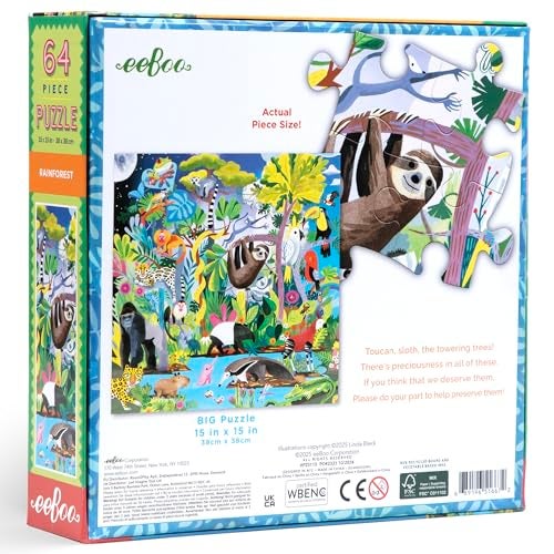eeBoo Rainforest 64 Piece Puzzle 15 x 15 Jigsaw Vibrant Animal Nature Scene Informational Poster Big Sturdy Dustless Pieces Kids Ages 5 - Image 5