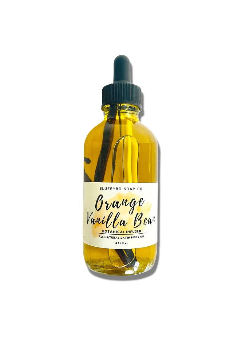 BLUEBYRD SOAP CO. - Bluebyrd Soap Co Orange Vanilla Body Oil  NonGreasy  Fast Absorbing  AntiAging Hydrates Dry Skin  Lightweight Oil for Feet Hair Cuticles  Organic Shea Jojoba Coconut Oil 4oz Vanilla - Image 1