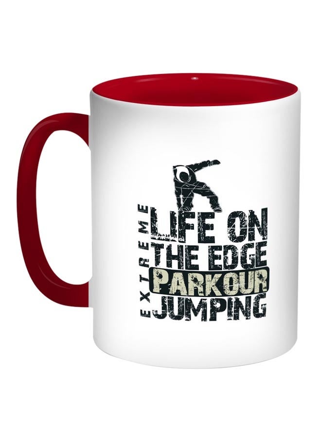 RYN Life on the Edge Jumping Printed Coffee Mug White/Red 11ounce