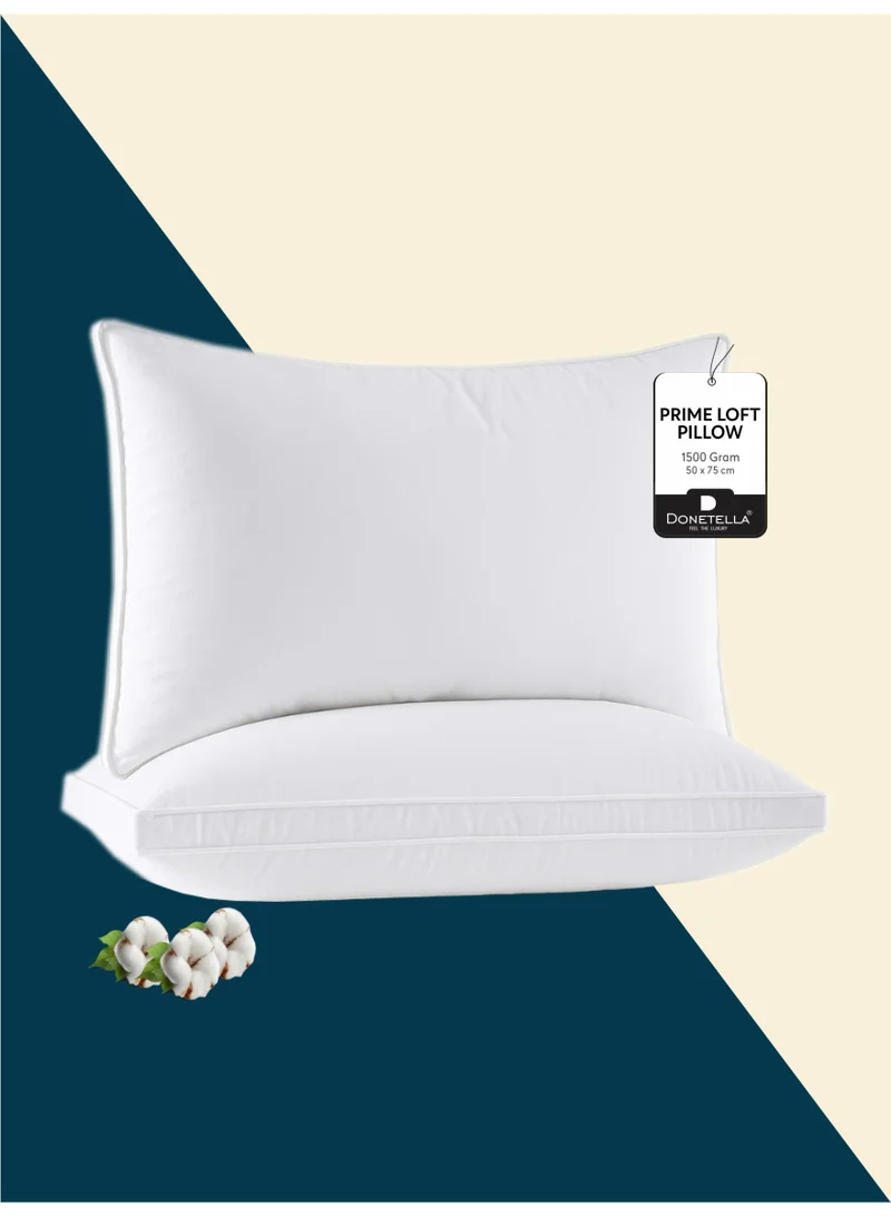 Donetella Cotton Pillow 2-Pieces(1500 Gm Each) Sleeping Bed Pillow King Size 50X75 Cm Hotel Style Double Edge Stitched Premium Gel Fiber, Medium Loft, White