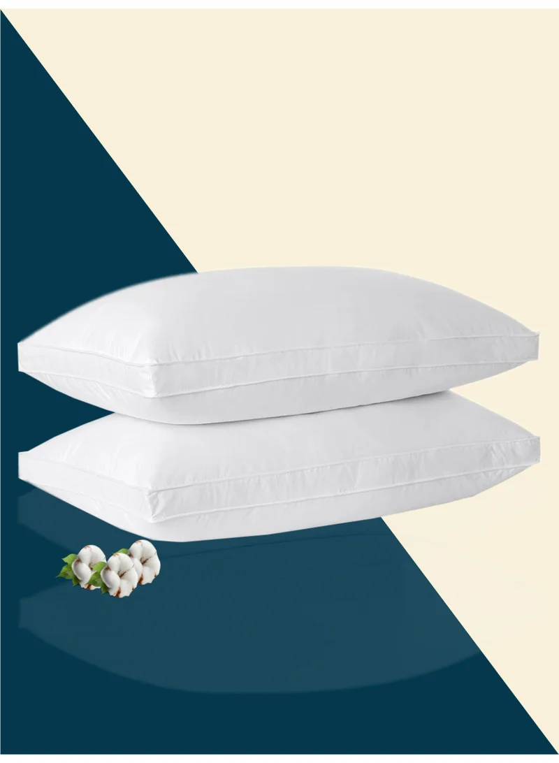 Donetella Cotton Pillow 2-Pieces(1500 Gm Each) Sleeping Bed Pillow King Size 50X75 Cm Hotel Style Double Edge Stitched Premium Gel Fiber, Medium Loft, White