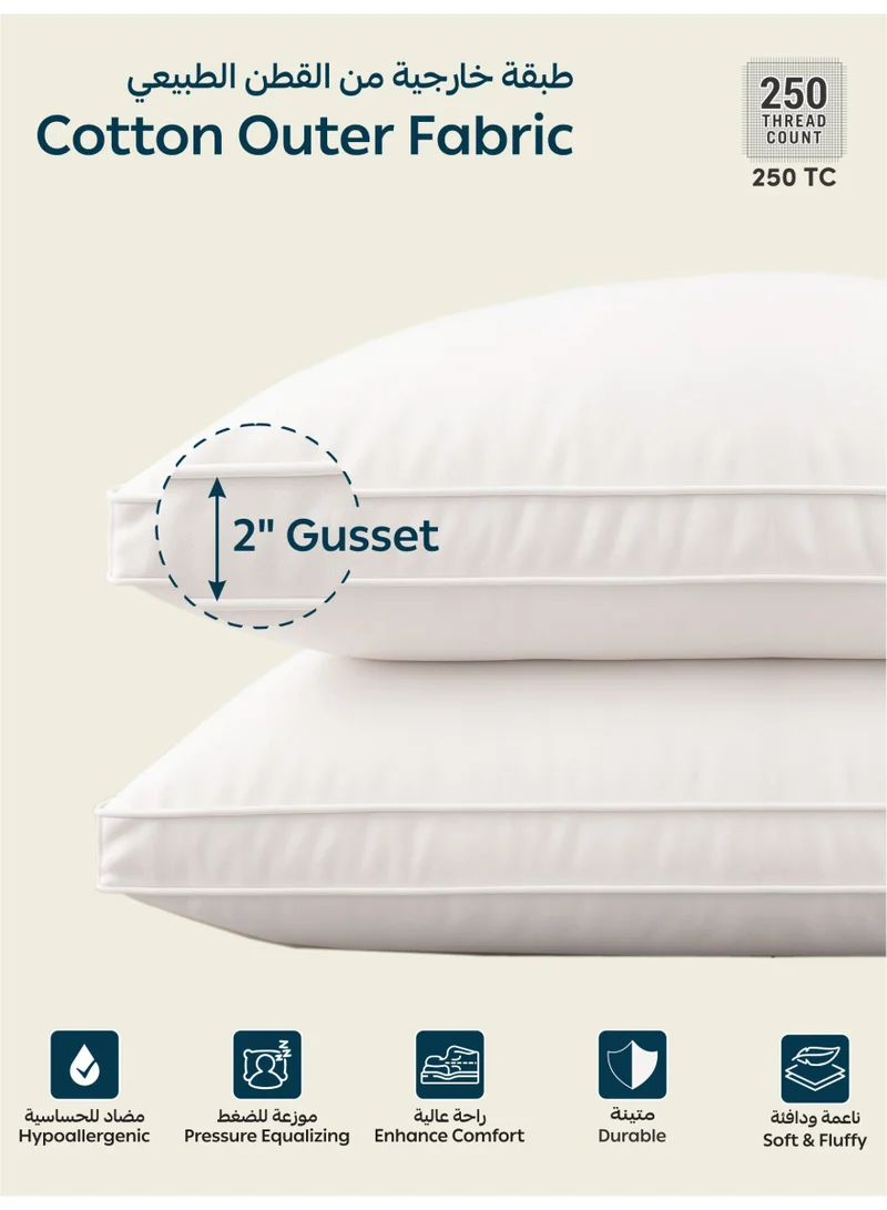 Donetella Cotton Pillow 2-Pieces(1500 Gm Each) Sleeping Bed Pillow King Size 50X75 Cm Hotel Style Double Edge Stitched Premium Gel Fiber, Medium Loft, White