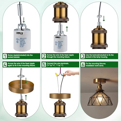 EMNOOTI E26 Light Socket,Standard Medimun Screw Bulb Socket Lamp Holder,E26 Porcelain Light Socket with Wire Lead for Halogen Incandescent LED Light Bulb - Image 4