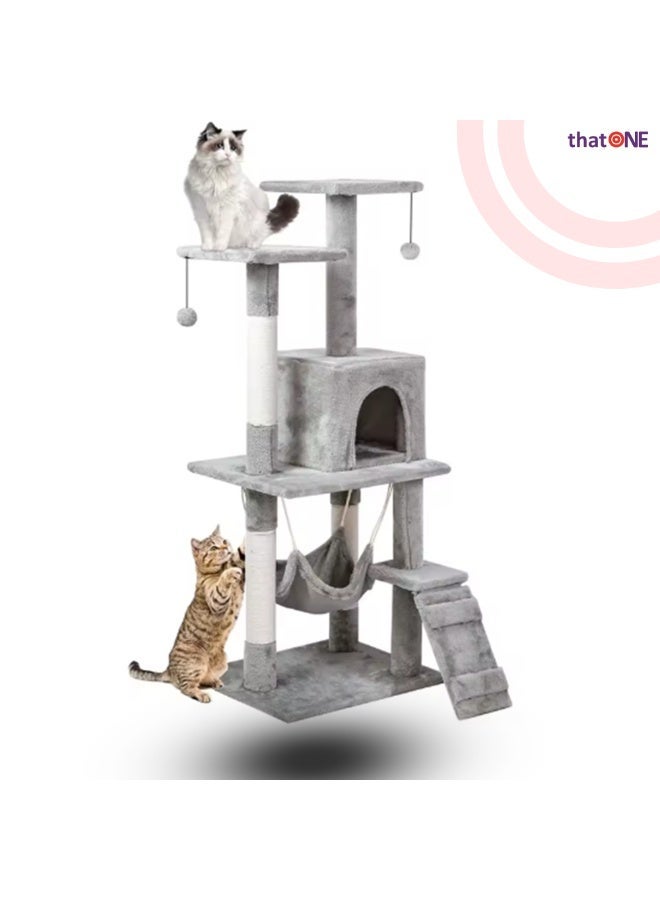 That One Cat Tree Multi-Level Tower Condo Hammock Scratching Post Activity Center Light Grey for Cats & Kittens - Image 1