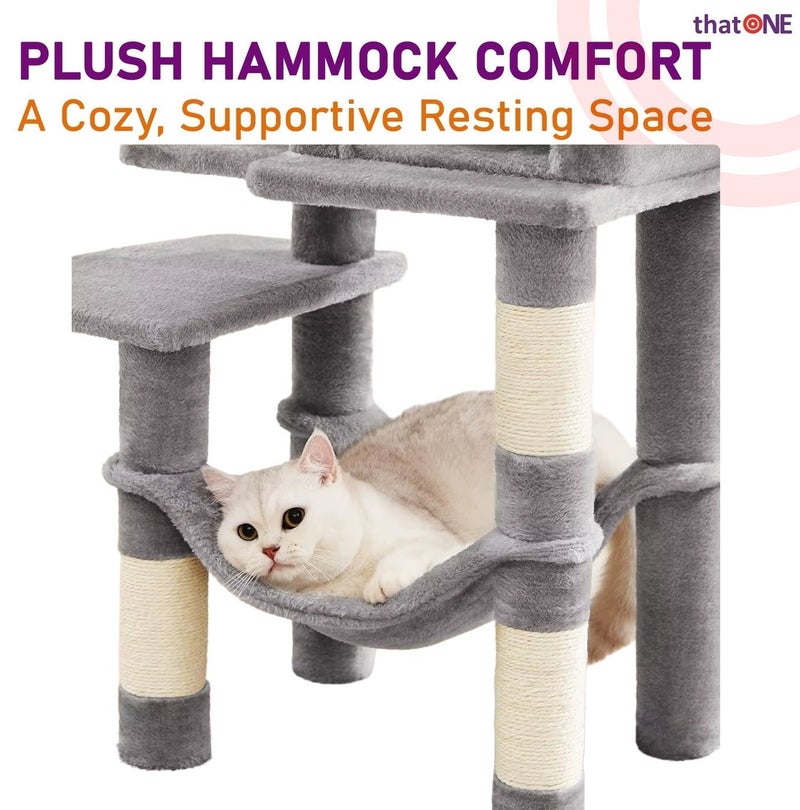 That One Cat Tree Multi-Level Tower Condo Hammock Scratching Post Activity Center Light Grey for Cats & Kittens - Image 4