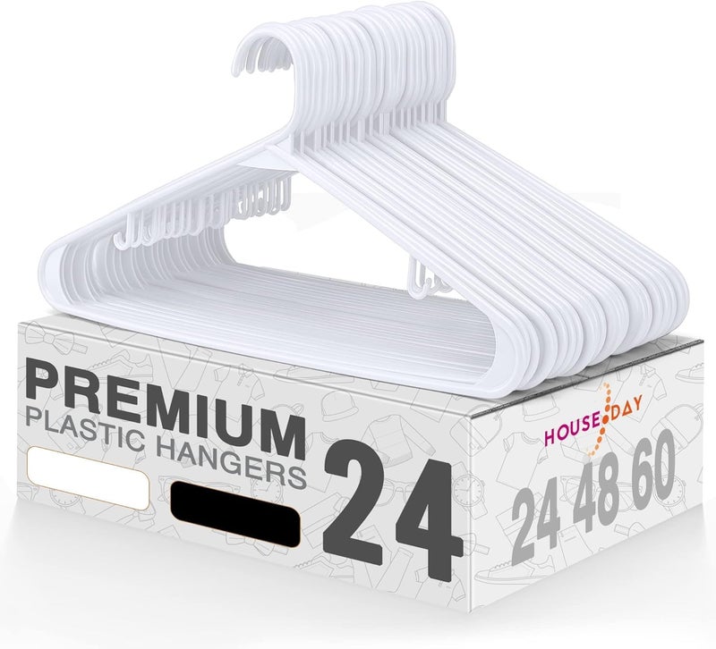 HOUSE DAY 24 Pack Durable White Plastic Hangers with Hooks - Image 1