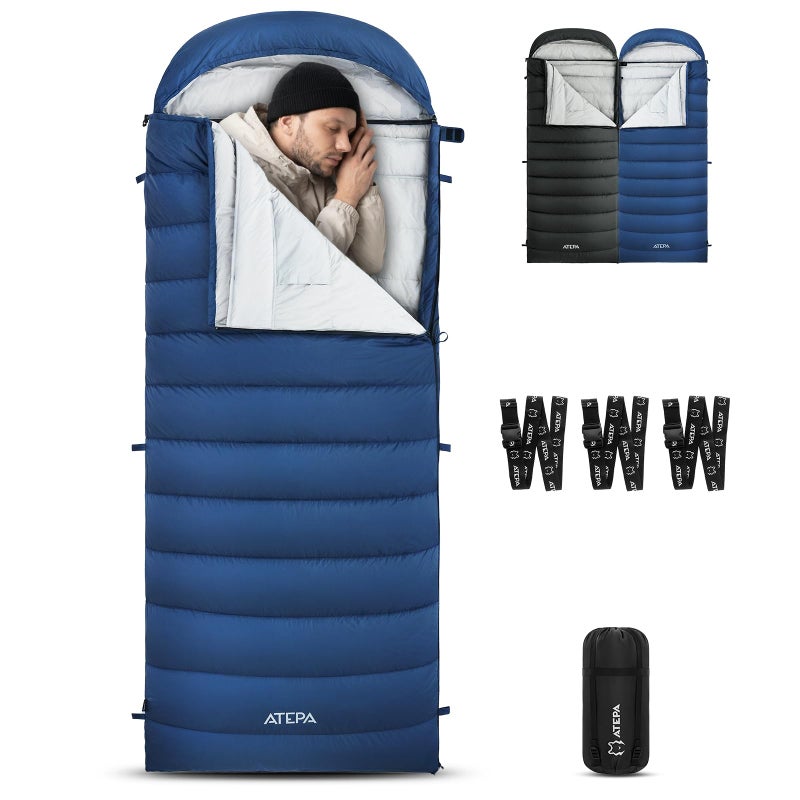 ATEPA 3in1 Hybrid Down Sleeping Bag 650FP Ultralight Backpacking Sleeping Bag for Big and Tall XL Wide 3Season Sleeping Bag with Pad Attachment Straps Detachable Hood for Hiking 30F Limit - Image 2
