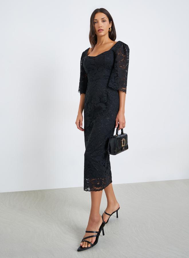 ستايلي فستان ميدي بقصة ضيقة بتفاصيل دانتيل - Image 1