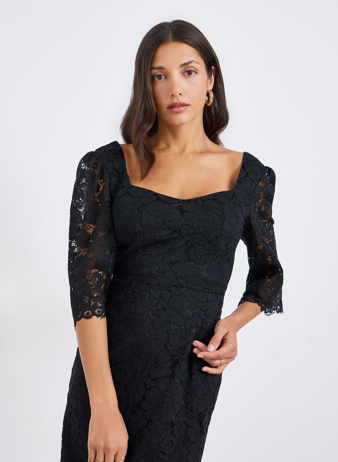 ستايلي فستان ميدي بقصة ضيقة بتفاصيل دانتيل - Image 2