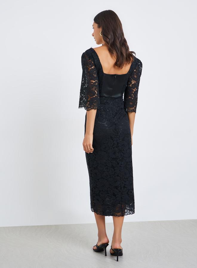 ستايلي فستان ميدي بقصة ضيقة بتفاصيل دانتيل - Image 5