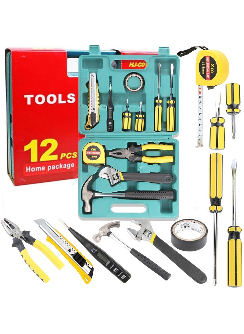 Generic 12 in 1 Electrical Repair Home Hand Tool Kit Set With Screwdriver, Hammer, Measuring Tape, Wrenches, Cutter & Pliers All Accessories Hardware Tool box Mechanical Garage Tool Storage kit Emergency Uses  - Image 1