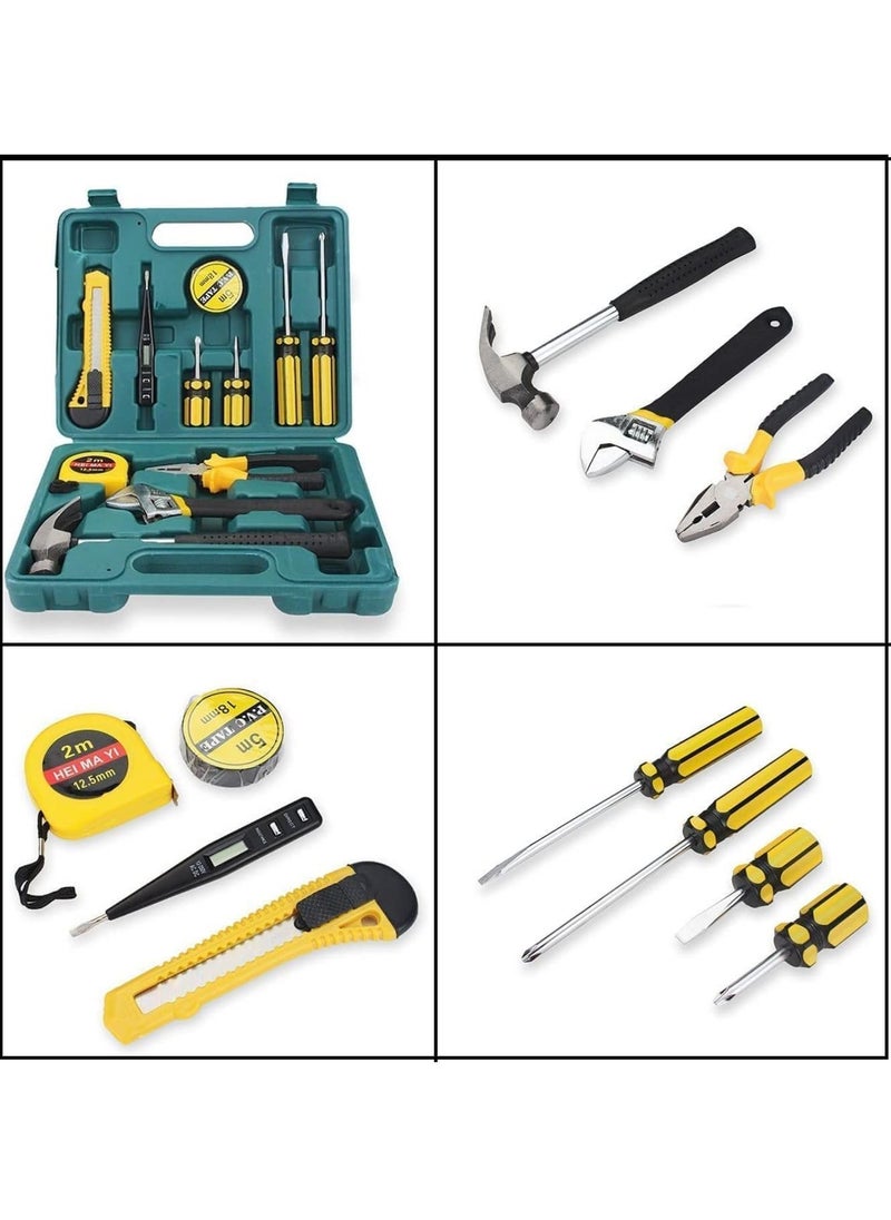 Generic 12 in 1 Electrical Repair Home Hand Tool Kit Set With Screwdriver, Hammer, Measuring Tape, Wrenches, Cutter & Pliers All Accessories Hardware Tool box Mechanical Garage Tool Storage kit Emergency Uses  - Image 4