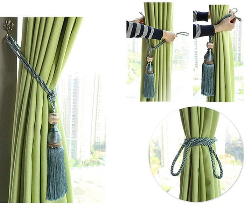 SWTool Selling Wonderful Curtain Holdbacks Curtains Tiebacks Home Decorative Braided Buckle Fastener Accessories Window Drapery Ball Tassels Tiebacks, Set of 2(Gray Blue) - Image 3