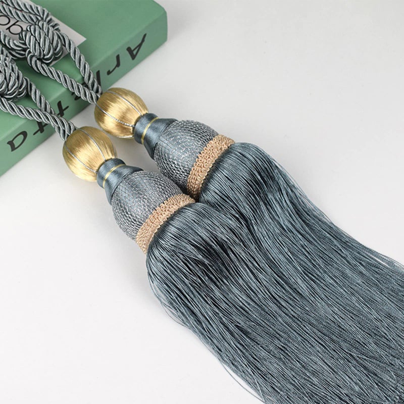 SWTool Selling Wonderful Curtain Holdbacks Curtains Tiebacks Home Decorative Braided Buckle Fastener Accessories Window Drapery Ball Tassels Tiebacks, Set of 2(Gray Blue) - Image 4