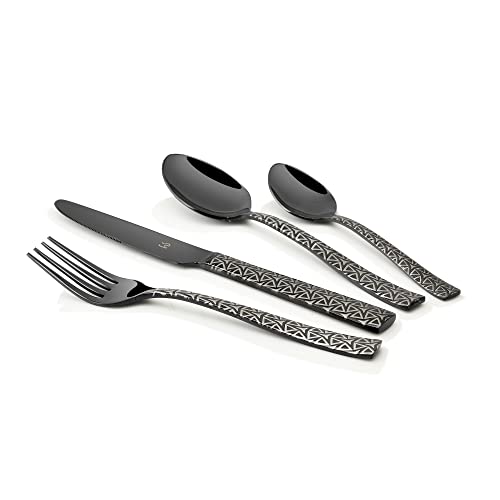 FnS Phoenix Black Finish PVD Coated 24 PCs Cutlery Set with Leatherette Box Packaging - 6 Dinner Spoon, 6 Dinner Forks, 6 Teaspoons & 6 Dinner/Butter Knives - Image 2
