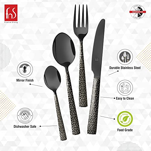 FnS Phoenix Black Finish PVD Coated 24 PCs Cutlery Set with Leatherette Box Packaging - 6 Dinner Spoon, 6 Dinner Forks, 6 Teaspoons & 6 Dinner/Butter Knives - Image 5