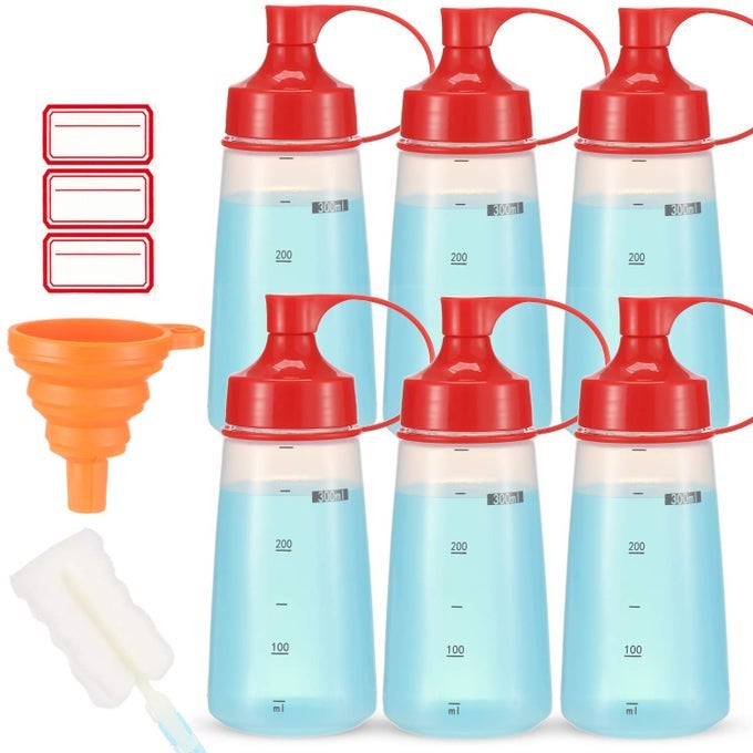 CONDIMENT SQUEEZE BOTTLE FOR SAUCES WIDE MOUTH PLASTIC SQUEEZE BOTTLES FOR CONDIMENTS PAINT KETCHUP MUSTARD OIL RESIN BAKING CAKE DECORATING CLEANING BPA FREEFOOD GRADE 10 OZ 6 COUNT