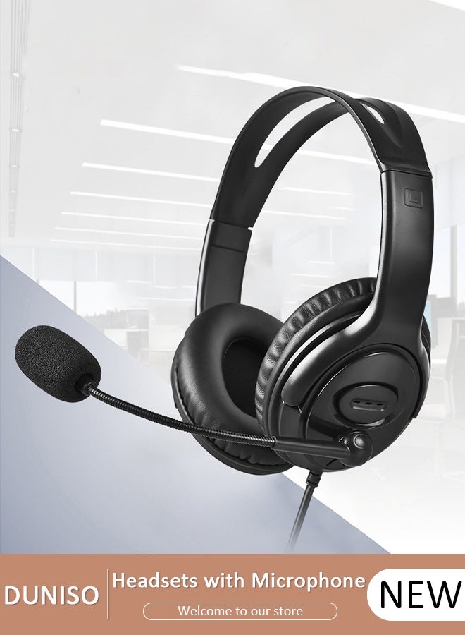 DUNISO USB Call Center Headset with Mic, Wired Over Ear Headphone, Noise Cancelling Microphone of 120 Degrees Rotation, Adjustable Headband , Comfortable Wearing Design for Office，PC,Study - Image 1