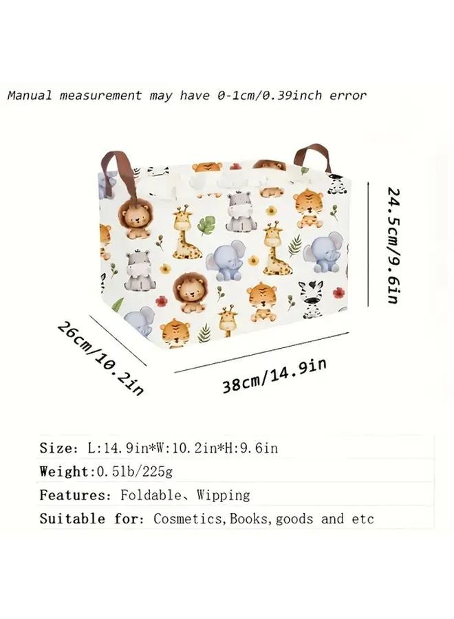 1pc FARIDABIO Rectangular Fabric Storage Basket with Handles Animal Print Design - Image 4