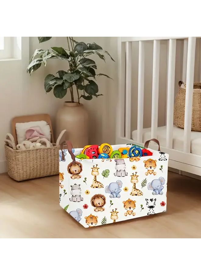 1pc FARIDABIO Rectangular Fabric Storage Basket with Handles Animal Print Design - Image 2