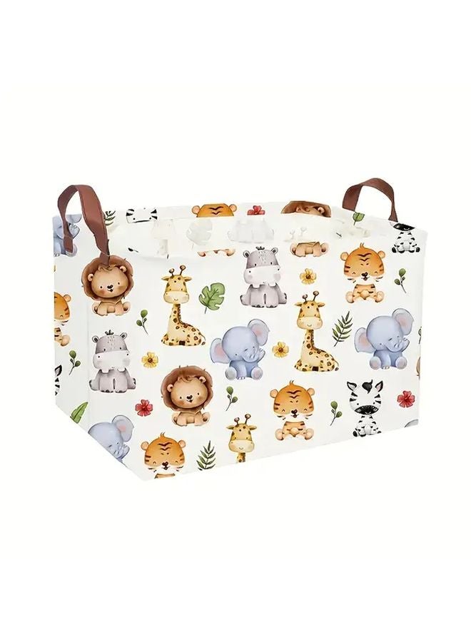 1pc FARIDABIO Rectangular Fabric Storage Basket with Handles Animal Print Design - Image 1