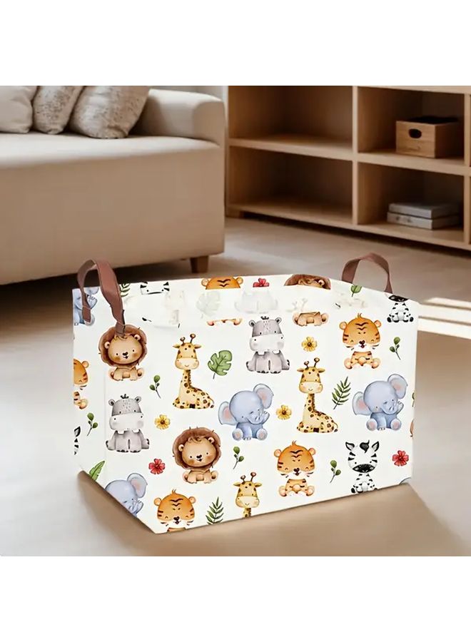 1pc FARIDABIO Rectangular Fabric Storage Basket with Handles Animal Print Design - Image 3