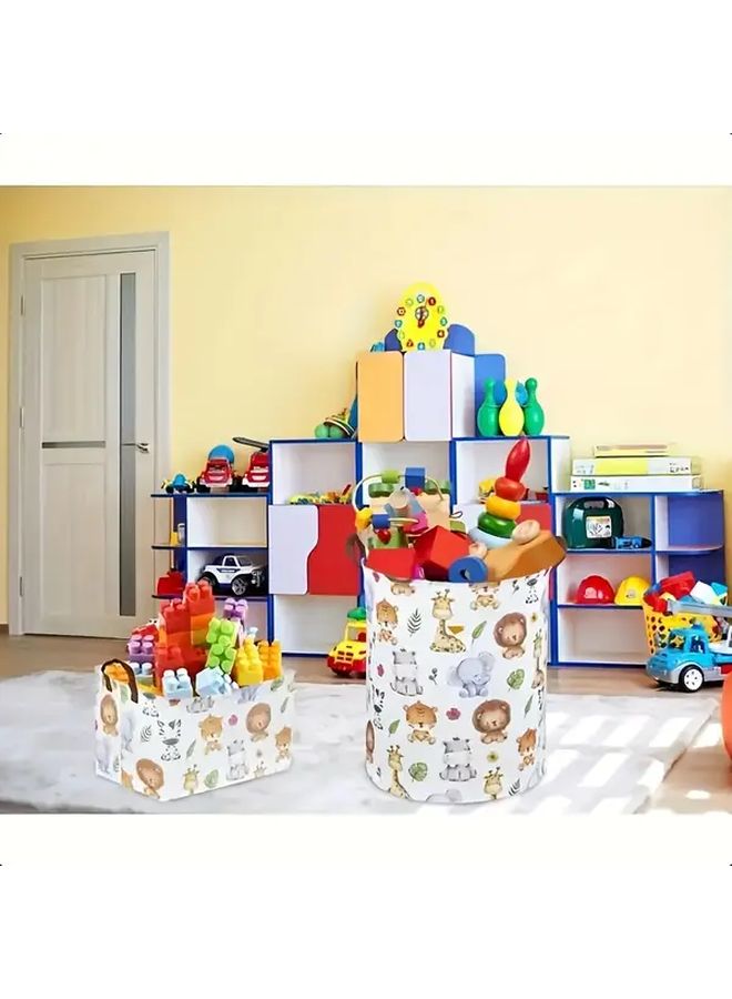 1pc FARIDABIO Rectangular Fabric Storage Basket with Handles Animal Print Design - Image 5