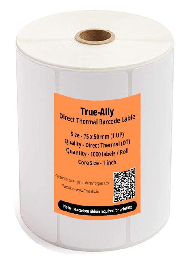 True-Ally 3" x 2" (75x50mm) Direct Thermal Barcode Label Stickers - 1000 Labels/Roll - White Self-Adhesive Smudge-Free Labels for Shipping, FBA, Office, Barcode Printing (1 Roll = 1000 Labels) - Image 1