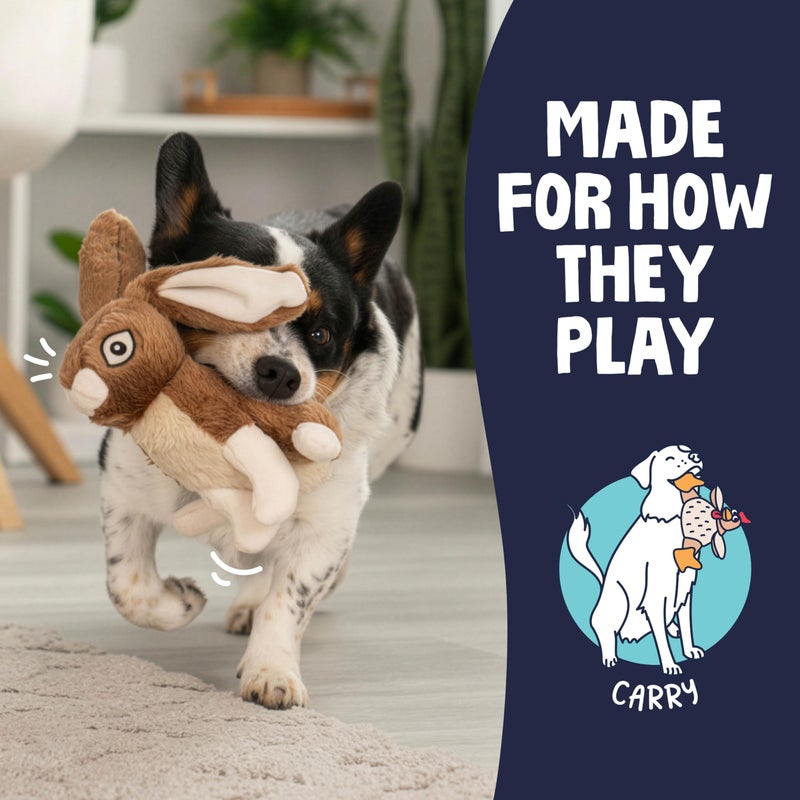 goDog Wildlife Rabbit Squeaky Plush Dog Toy with Chew Guard Technology, Durable Fabric & Squeaker for Active Play, Brown, Large - Image 5