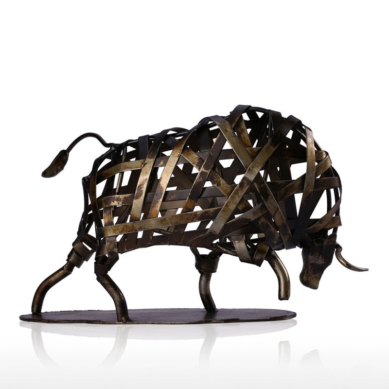 Tooarts Metal Modern Sculpture Iron Braided Cattle Home Handmade Statue Crafts - Image 5