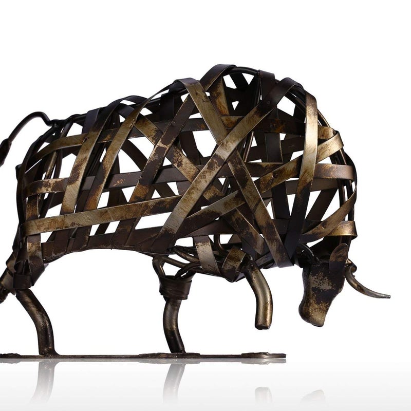Tooarts Metal Modern Sculpture Iron Braided Cattle Home Handmade Statue Crafts - Image 3