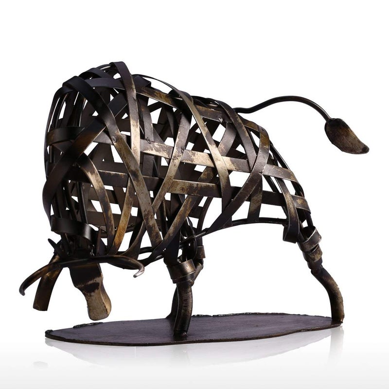 Tooarts Metal Modern Sculpture Iron Braided Cattle Home Handmade Statue Crafts - Image 1