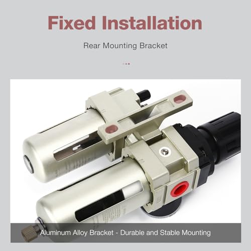 SNS 1/4" NPT Compressed Air Filter Regulator Lubricator Two Units Combo FRL Water/Oil Trap Separator, Semi-auto Drain, Gauge and Bracket, Poly Bowl with Metal Guard AC3010-N02A - Image 2
