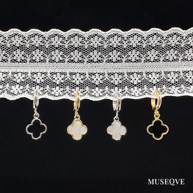 Four-leaf Clover Earrings Lucky Grass Buckle Hoop Earrings White - Image 5