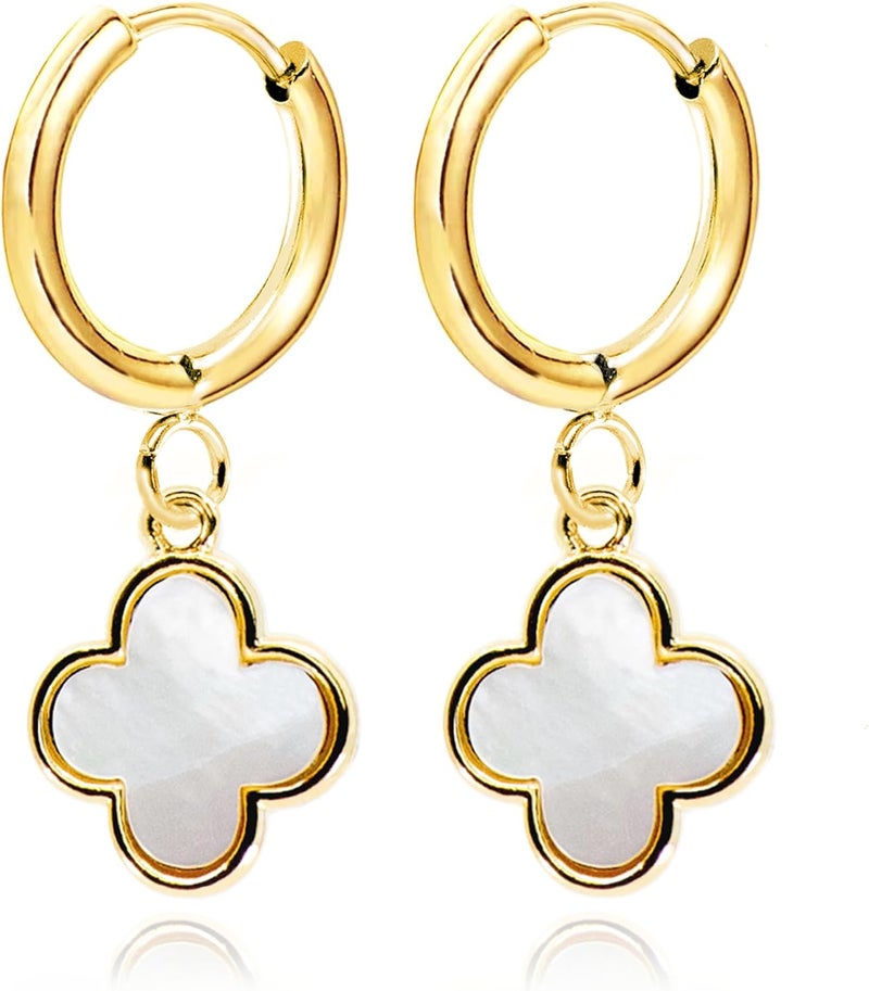 Four-leaf Clover Earrings Lucky Grass Buckle Hoop Earrings White - Image 1