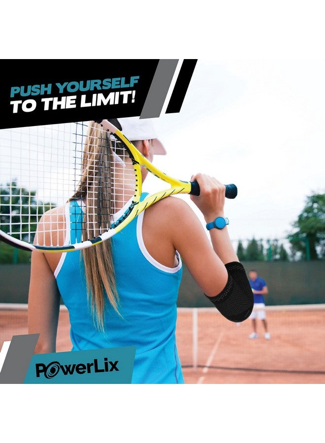 POWERLIX Elbow Orthopedic Brace Compression Support (Pair) - Elbow Sleeve for Tennis, Golfer’s, Bursitis, and Sprains, Arthritis, Tendonitis. Pain Relief(Black, L) - Image 2