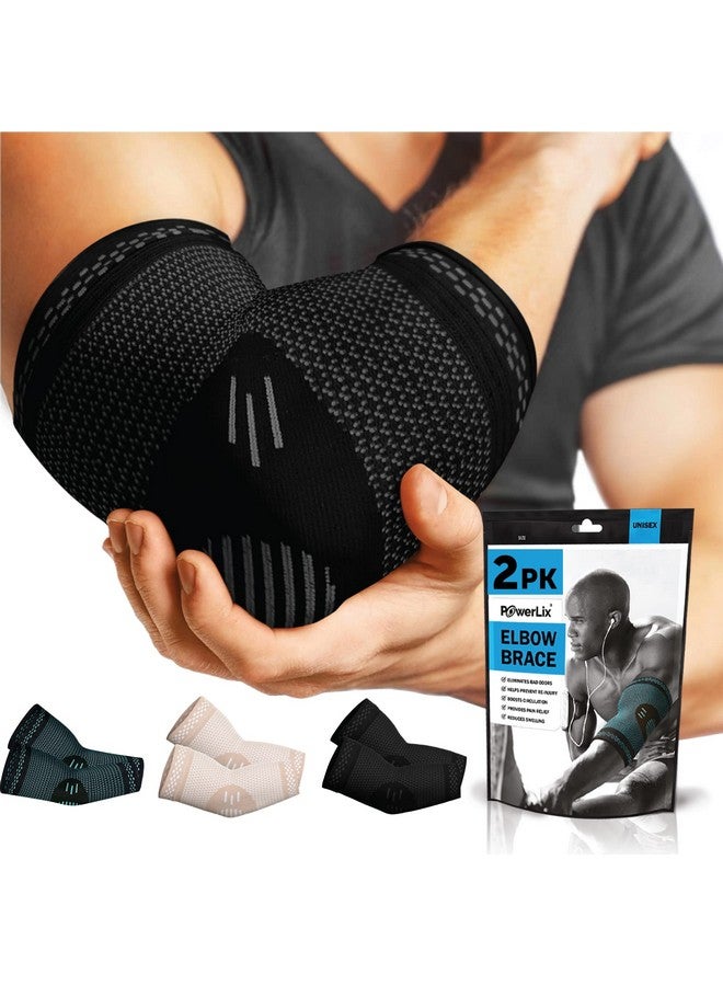 POWERLIX Elbow Orthopedic Brace Compression Support (Pair) - Elbow Sleeve for Tennis, Golfer’s, Bursitis, and Sprains, Arthritis, Tendonitis. Pain Relief(Black, L) - Image 1