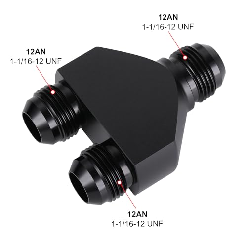 Podavelle 12AN Male to Parallel Dual 12AN Male Y Block Fuel Fitting Splitter Adapter Connector Aluminum Black - Image 3