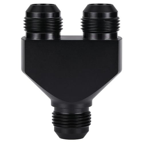 Podavelle 12AN Male to Parallel Dual 12AN Male Y Block Fuel Fitting Splitter Adapter Connector Aluminum Black - Image 1