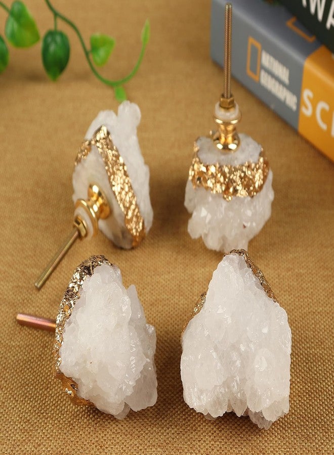 JIC Gem 4 Pack Crystal Stone Cabinet Knobs Quartz Geode Druzy Gold-Plated Handles Natural Gemstone Cupboard Drawer Pulls for Home Office Décor - Image 5