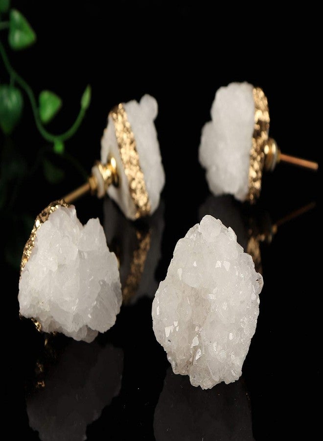 JIC Gem 4 Pack Crystal Stone Cabinet Knobs Quartz Geode Druzy Gold-Plated Handles Natural Gemstone Cupboard Drawer Pulls for Home Office Décor - Image 2
