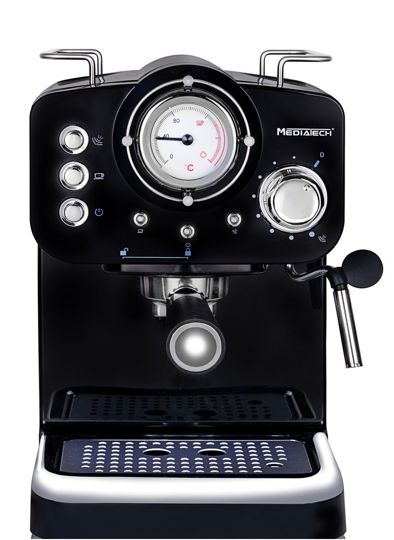 Mediatech - Manual Barista Pump Espresso Coffee Machine , Temperature Indicator ,Cappuccino, Latte Macchiato, Milk Frother, 1100 Watt, MT-CM301,Black - Image 1